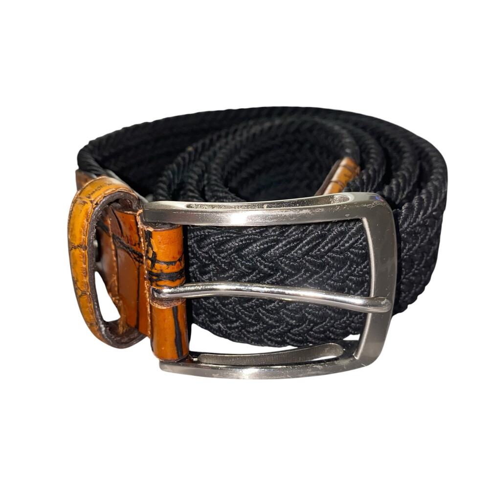 Pebble Beach Men's Size 36 Braided Black Golf Belt with Genuine Leather End Tabs